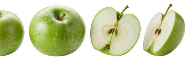 Green Apples and Apple Slices fruit food isolated on a transparent background