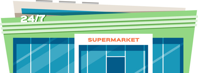 Supermarket facade with 247 service sign