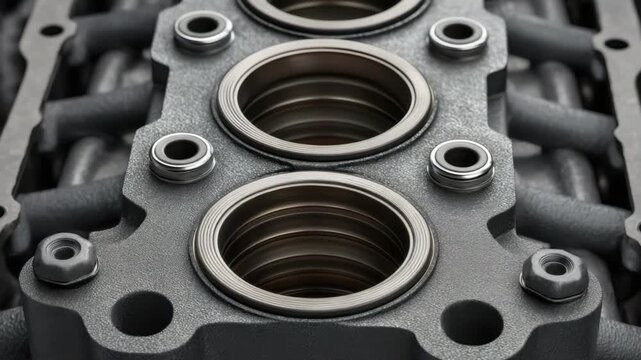 Intricate Close-Up of Engine Component Showcasing O-Rings and Metal Textures in High-Definition Clarity for Mechanical Design 4k video footage