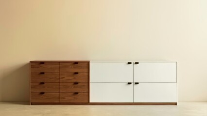 Brown and white color matching double door cabinet indoor display platform