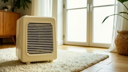 Vintage white electric fan set up under sunlight