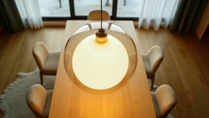 Round table with spherical chandelier indoor dining area