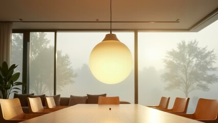 Open indoor spherical chandelier long table arrangement