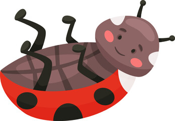 Happy cartoon ladybug lying on its back smiling