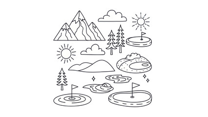 Outlined landscape elements illustration for design and educational purposes
