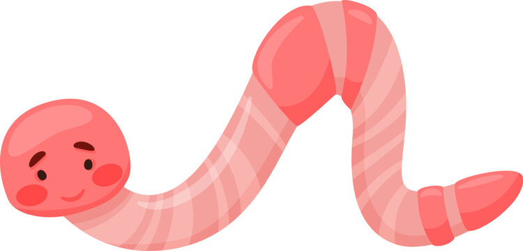 Cute smiling cartoon earthworm with pink body