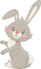 Gray rabbit character standing on hind legs
