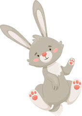 Cute cartoon rabbit character smiling waving paw