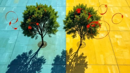 Gradient background double tree art illustration
