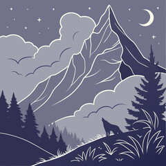 Wolf howling under moonlit mountain © AG