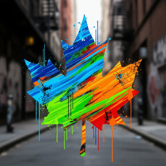 Vibrant Maple Leaf Art with Dripping Paint Effect.