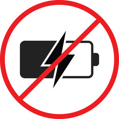 No Battery Symbols. Forbidden energy icons. Power cell restriction graphic design. Electronic waste and disposal signs
