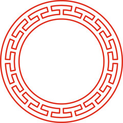 Chinese round frame with red geometric pattern