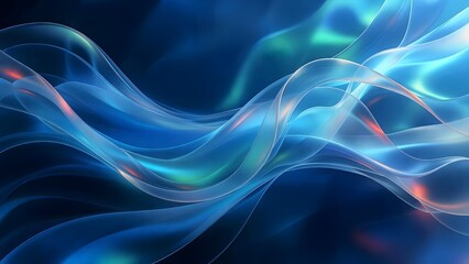 Abstract Flowing Transparent Teal and Blue Waves Background with Subtle Glow and Motion