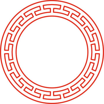 Chinese round frame with red geometric pattern