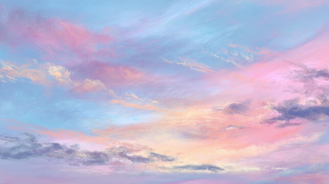 A dreamy sky filled with vibrant pink and blue clouds, a captivating display of nature's beauty