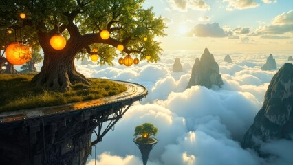 Cloud Top Giant Tree Fantasy Art Illustration
