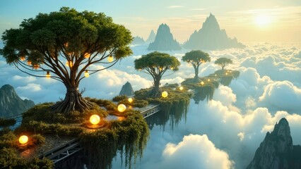 Cloud Tree Island Starlight Art Illustration