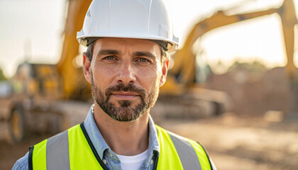 Kierownik budowy w białym kasku na budowie