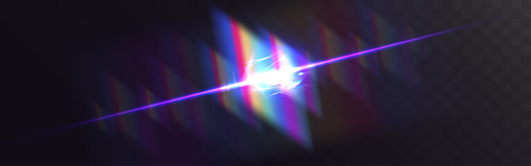 Abstract prismatic crystal light flares and neon reflections creating futuristic sparkle effect with glowing shards on dark background.