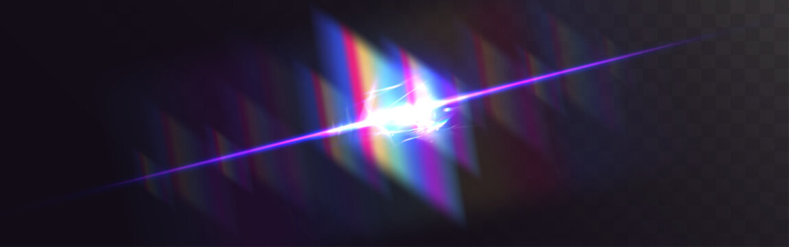 Abstract prismatic crystal light flares and neon reflections creating futuristic sparkle effect with glowing shards on dark background.