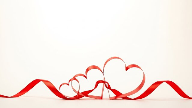 Red Satin Ribbon Forming Intertwined Love Heart Shape on White Background - Powered by Adobe