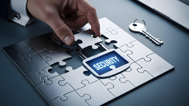 Completing security puzzle piece representing data protection and cybersecurity measures - Powered by Adobe