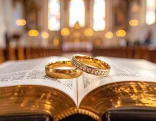 Ślub kościelny - obrączki na biblii