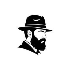 Bearded Man in Fedora Hat Portrait Illustration.