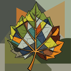 Abstract Geometric Autumn Leaf Mosaic Art.
