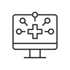 Obraz premium Telemedicine icon in line design. telemedicine, digital healthcare, medical consultation, remote care, online doctor on white background vector. Telemedicine editable stroke icon