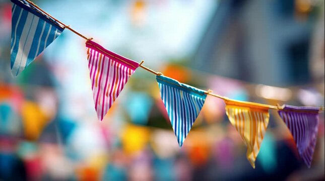 Decorative colorful flags fluttering in a cheerful outdoor setting