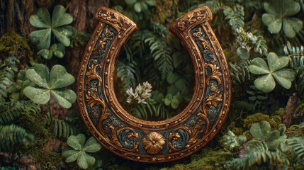 Ornate Horseshoe amidst Clover Leaves