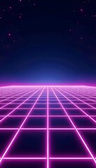 Neon Grid Retro Background Vector &ndash; Futuristic Synthwave Style HD 4K