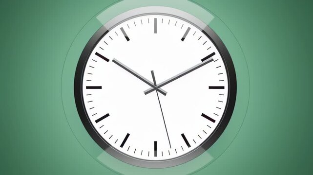 Modern minimalist analog clock face with ticking second hand on a gradient green background