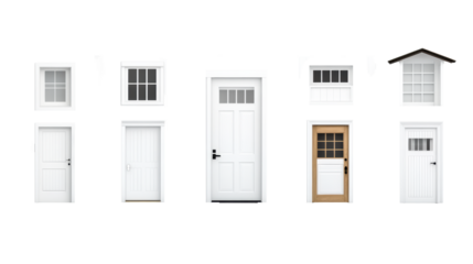 Assortment of Doors with Varied Designs on Transparent Background
