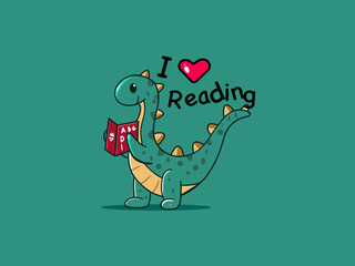 Dino Love Reading Vector Illustrations Perfect for Merchendise