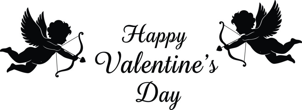 Happy valentine's day with cupid silhouette
