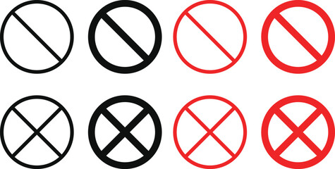 Ban Icon Set. Blocked Account Icons. Prohibition symbols. Restricted access graphic design. Forbidden action and stop signs
