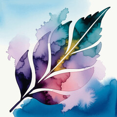 Abstract Watercolor Feather with Vibrant Colors and Delicate Veins.