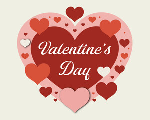 Valentine&rsquo;s Day Greeting Card with Layered Heart Shapes and Romantic Text