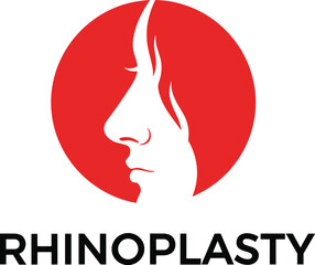 Stylized rhinoplasty logo with red circle and white profile silhouette representing nasal surgery and cosmetic medical branding