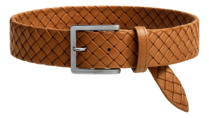 Woven leather belt featuring a square buckle and adjustable length for versatile styling.