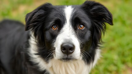 Fototapeta premium Close-up Portrait of a Black and White Border Collie Dog Outdoors.