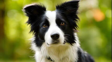 Fototapeta premium Close-up Portrait of a Black and White Border Collie Dog Outdoors.
