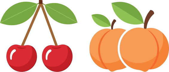 Two cherries and two apricots a colorful fruit illustration on transparent background