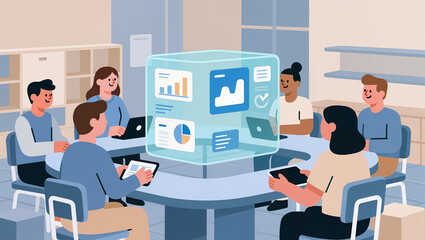 Team members gather around a table for a lively brainstorming session