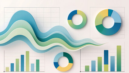 Creative visuals displaying data trends in green and blue tones