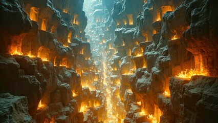 Fantasy Scene Art Illustration of Flame Valley Waterfall