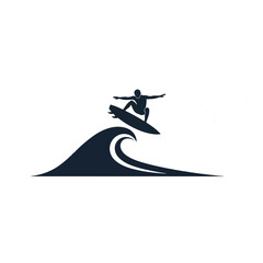 Surfer Riding a Wave On Surfboard Silhouette.